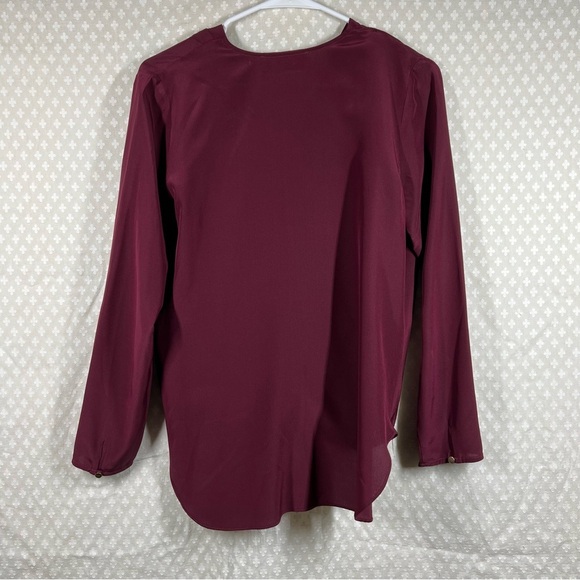 Amanda Uprichard Maroon Silk Long Sleeve Wrap Front Top - Picture 4 of 4
